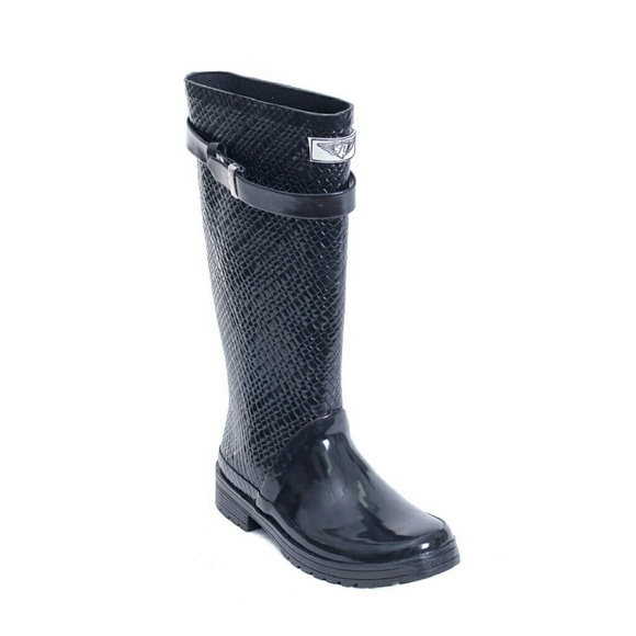 Women's Rainboots, Rubber Tall Quilted Rain Boots, RB-1533, Black - Picture 2 of 4